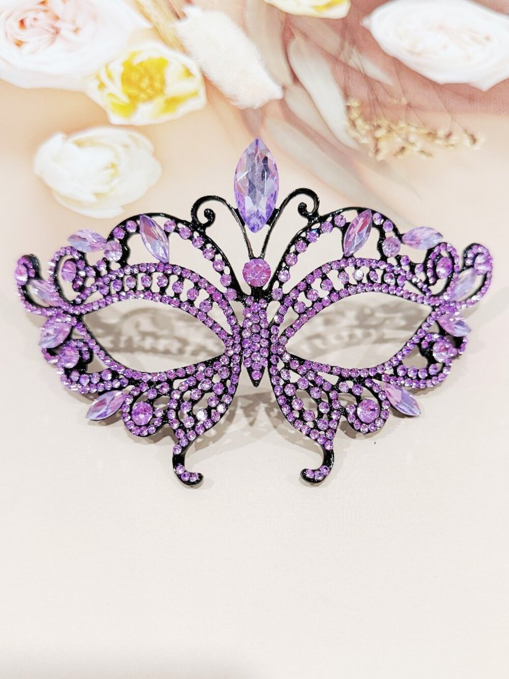 Purple Crystal Masquerade Mask, Butterfly Venetian Mask, Masquerade Ball Mask